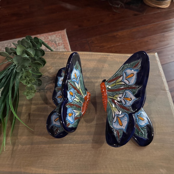 Set of Mexican Pottery Colorful Butterfly Wall Plaque Hand Painted Art Decor - Picture 1 of 7